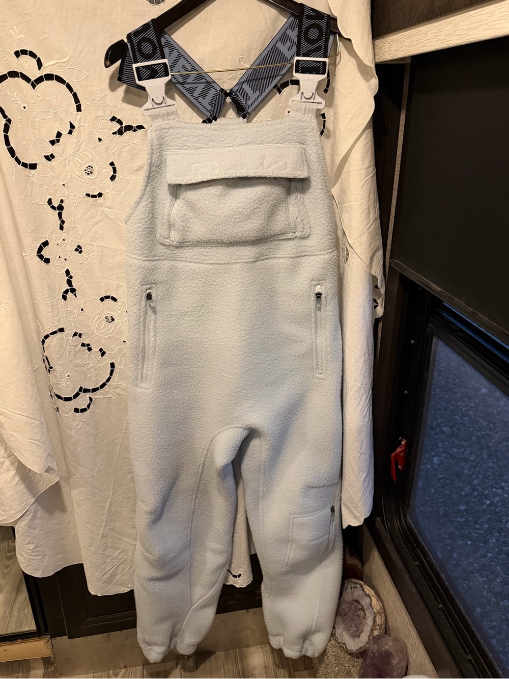 Free People FP Movement Fleece Ski Bib Overalls Light Blue Après Ski XS
